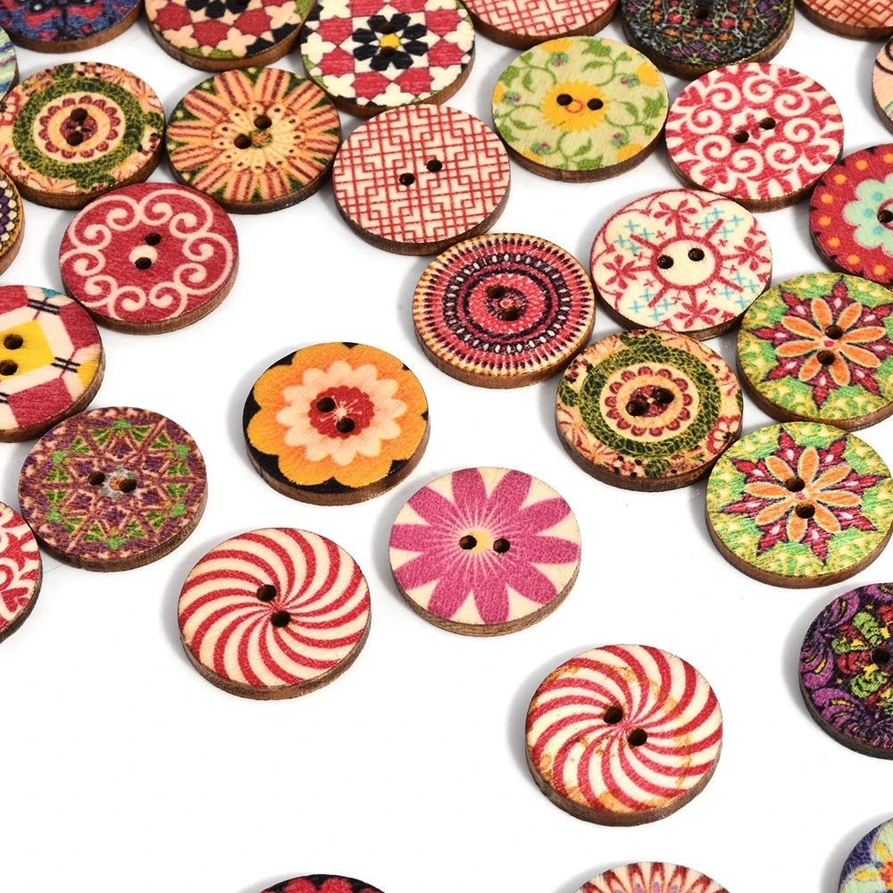 15/20/25Pcs Retro Wooden Buttons 2 Holes for Handwork Sewing Scrapbook Clothing Button DIY Crafts Accessories Gift Card Decor