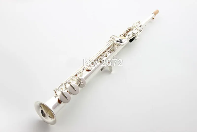 Brand Soprano Saxophone Silver Plated B Flat Straight Pipe Playing Musical Instruments Exquisitely Carved Sax With Mouthpiece