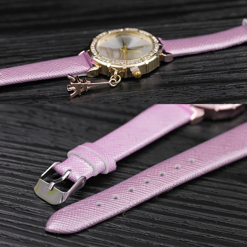 2020 Charm Watches Fashion Paris Eiffel Tower Watches Women Pink Leather Band Quartz Watches Clock Relogio Feminino Reloje Mujer