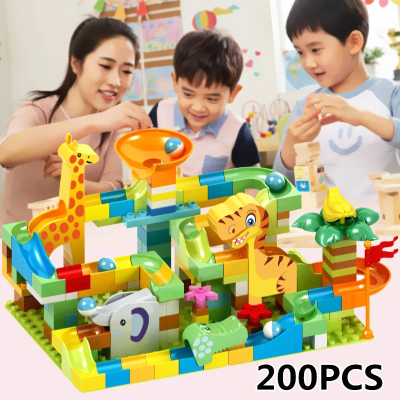 200PCS Marble Race Run Big Block DIY Construction Building Blocks Funnel Slide Assembly Bricks Educational Toys For Children