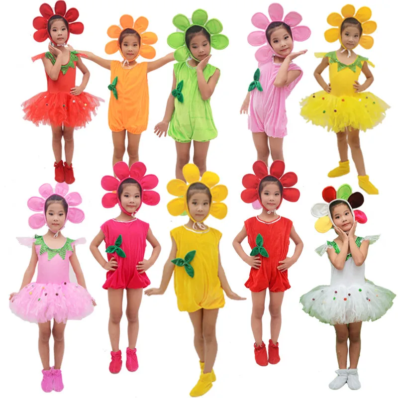 Lovely Flower Dance Costume For Children Kndergarten School Performance Clothing Plant Cosplay Clothing