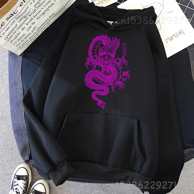 

Vintage Women Hoodie China Dragon Print Purple Hooded Sweatshirt Harajuku Hip-Hop Top Streetwear Casual Oversize Hoodie