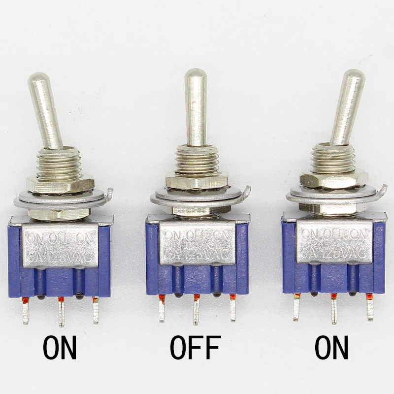 10Pcs ON-OFF-ON 3 Pin 3 Position Mini Latching Toggle Switch AC 125V/6A 250V/3A