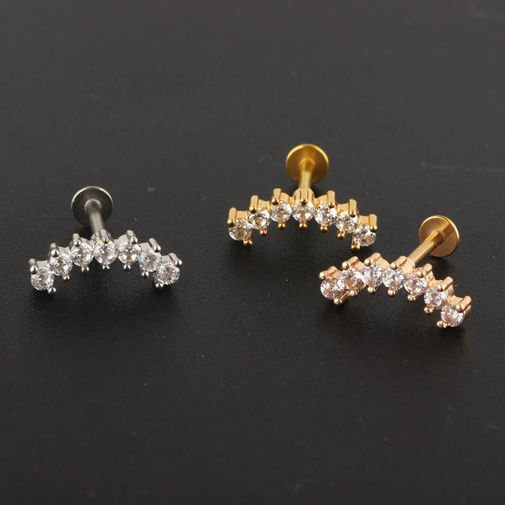 Crystal Flower Tragus Piercing Earring Flat 16G Cross Cartilage Piercing Stud Helix Jewelry Conch Rook Lobe Earring Labret Stud