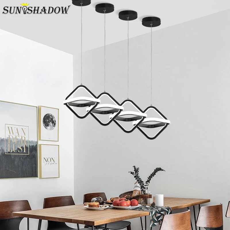 

Black Modern Led Pendant Ligth For Kitchen Hanging Lamp 110v 220v For Living Room Bedroom Dining Room Indoor Decorate Led Lustre