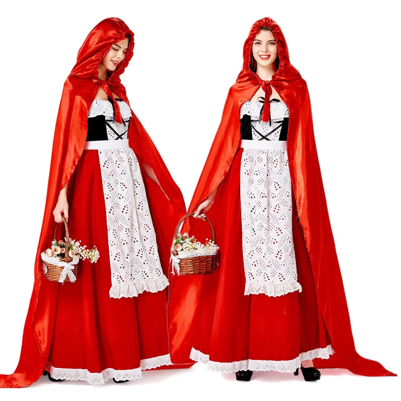 Halloween Fairy Tales Little Red Riding Hood Wolf Grandmother Cosplay Dress Hooded Cape Lady