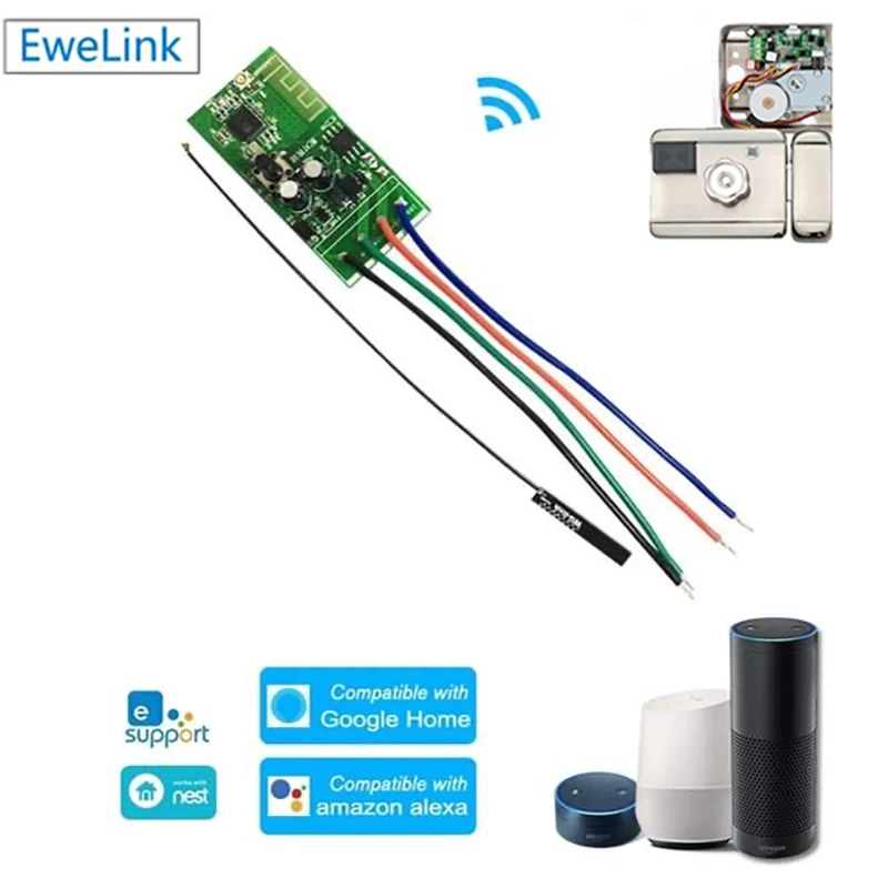 eWelink WiFi Smart Switch 12V DC Wifi Relay Electronic Lock Module APP Control Smart Lock Module Works Alexa Google Home  IFTTT