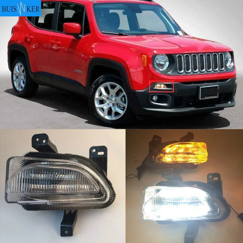 

1set For Jeep renegade 2015 2016 2017 2018 LED DRL Daytime Running Light Daylights with yellow turn Signal lamp