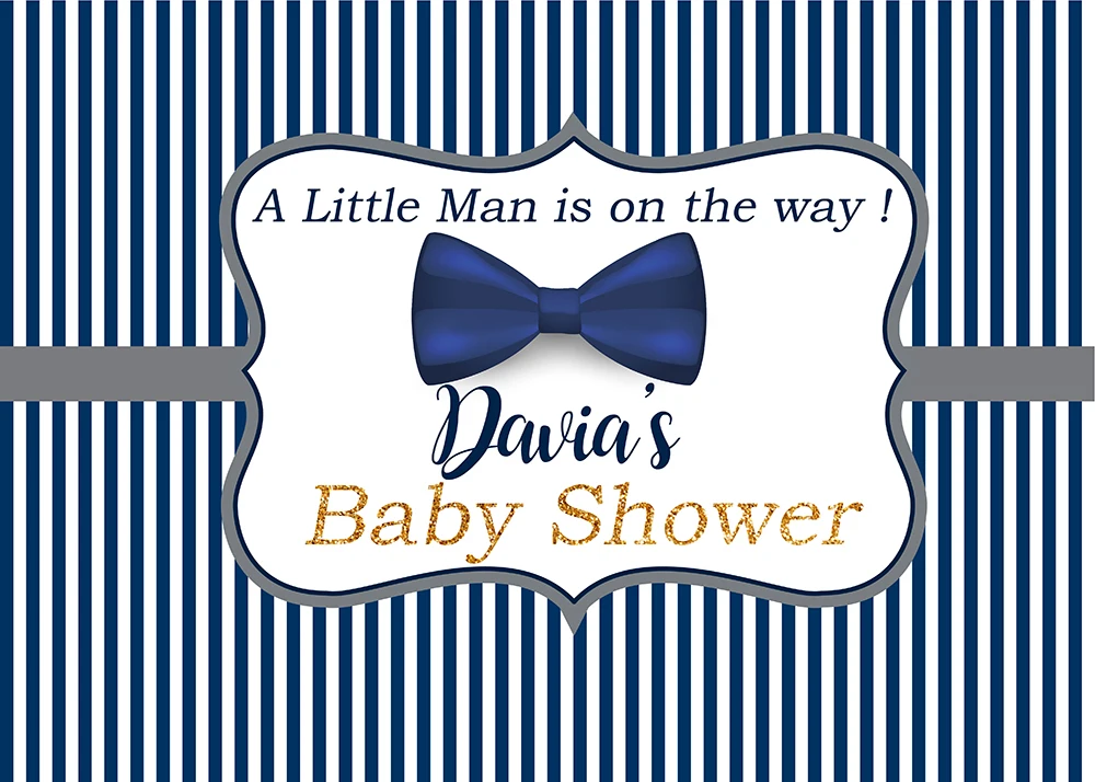 BEIPOTO Little Man Personalized bakdrop Boy Baby Shower Photo Background Blue Bow Tie Stripes Candy Table Banner Studio  B-392