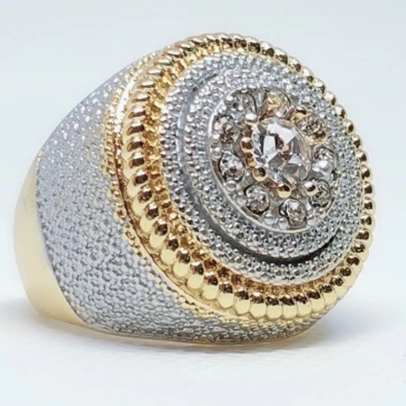 Popular Fashion Clear Cubic Zircon Luxurious Round Men Ring   Wedding Band Male Rings Punk Rock Hip Hop Jewelry