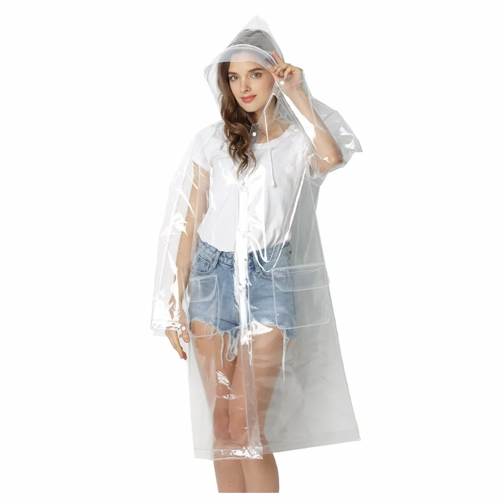New EVA Transparent Waterproof Women Poncho Raincoat Windproof Clear Biker Men Rain Coat With Hood Brim Outdoor Jacket Rainwear