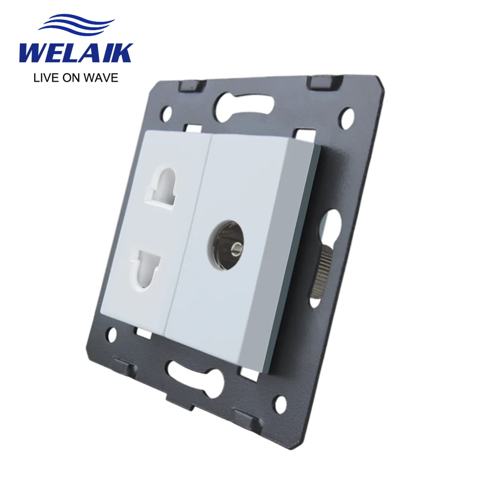 WELAIK EU-Standard 2-hole multi-function socket+TV Socket-DIY-parts-Without Glass-Panel A8TSTVW