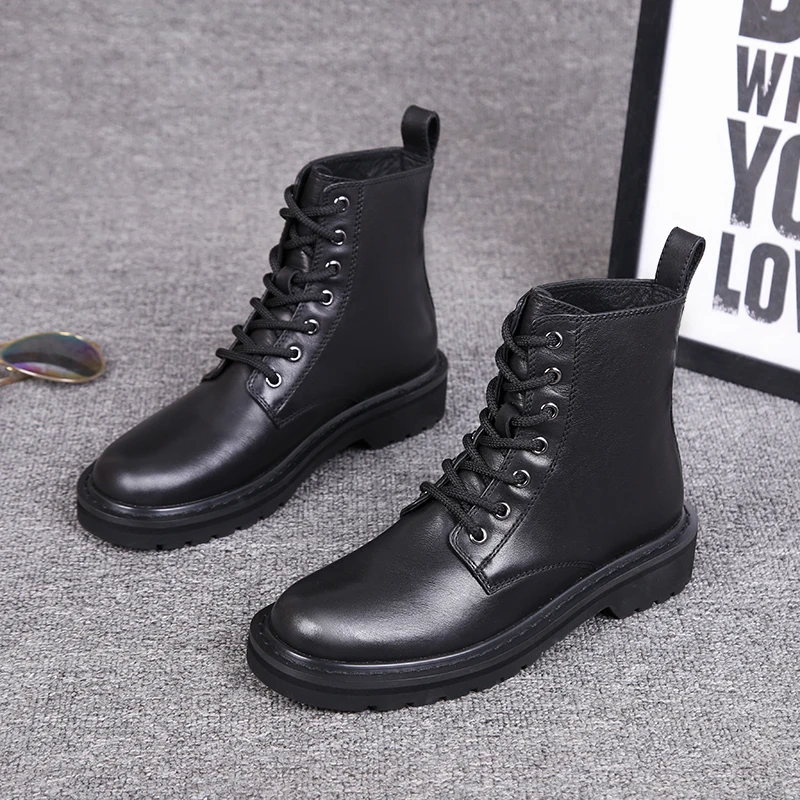 British style cowboy boots for women leisure genuine leather shoes warm plush winter boot platform ankle botas de mujer botines