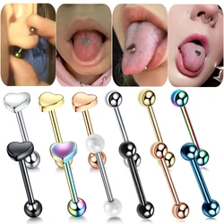 1PC Steel Heart&Ball Tongue Barbell Rings Langue Bar Tongue Piercing Sexy Nipple Ring Helix Earring Piercings Body Jewelry 14G