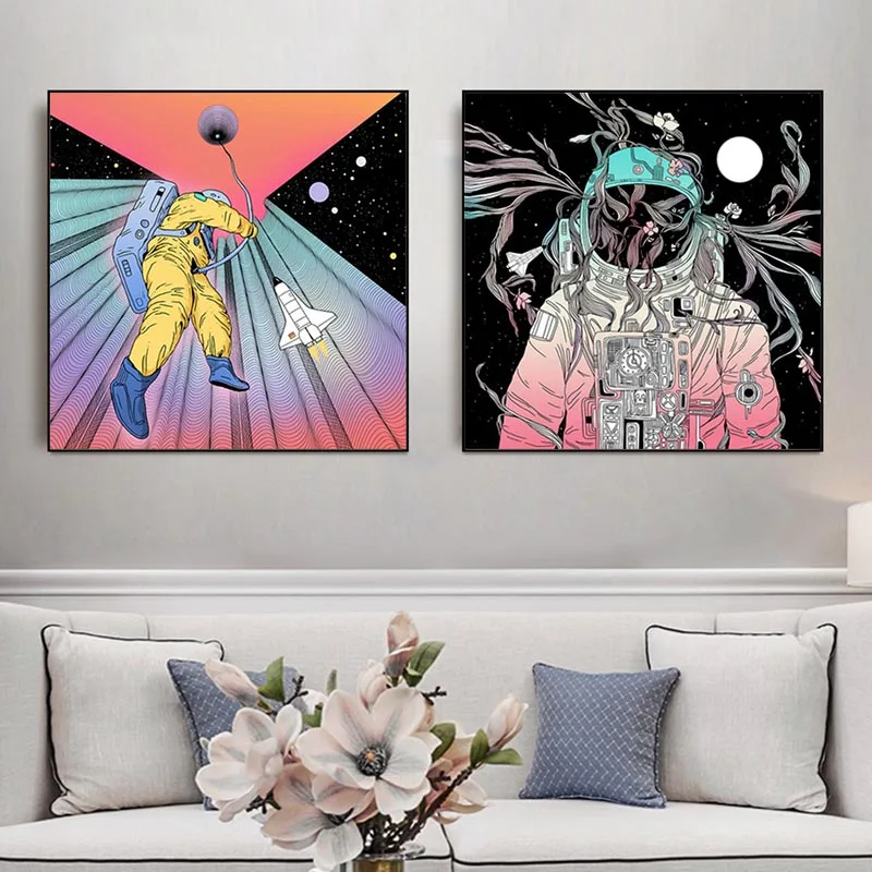 

Astronaut Space Dreaming Star Spacecraft Canvas Wall Art Prints Nordic Style Wall Picture Living Room Home Decor