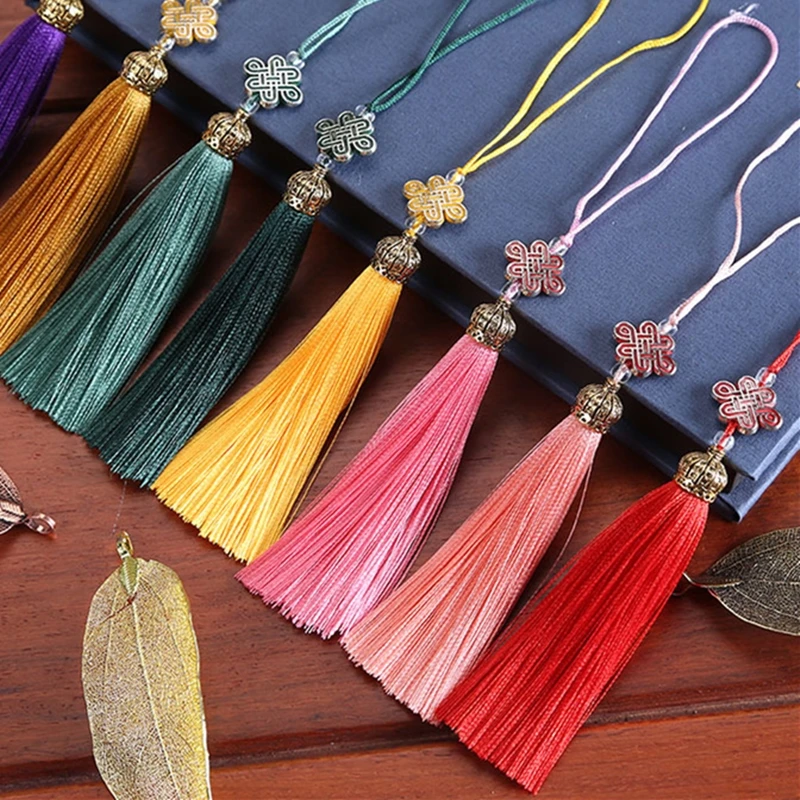 2Pcs Metal Caps Fringe Trim Bookmark Silk Tassels DIY Curtain Clothes Bag Craft Supplies Classical Style Tassel Pendant 17CM