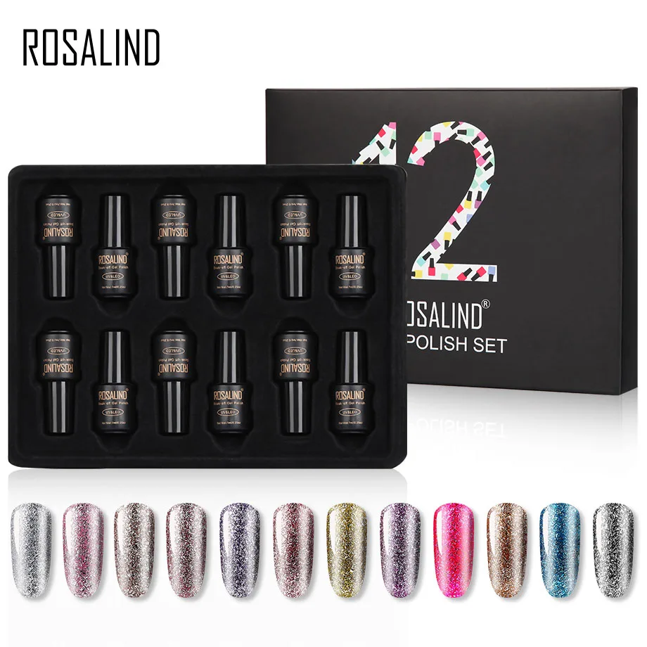 

ROSALIND Nail Gel Polish Set For Manicure UV Colors Gel Varnish Semi Permanent Hybrid Nail Art Gel Polish Set & Kits 12PCS/LOT