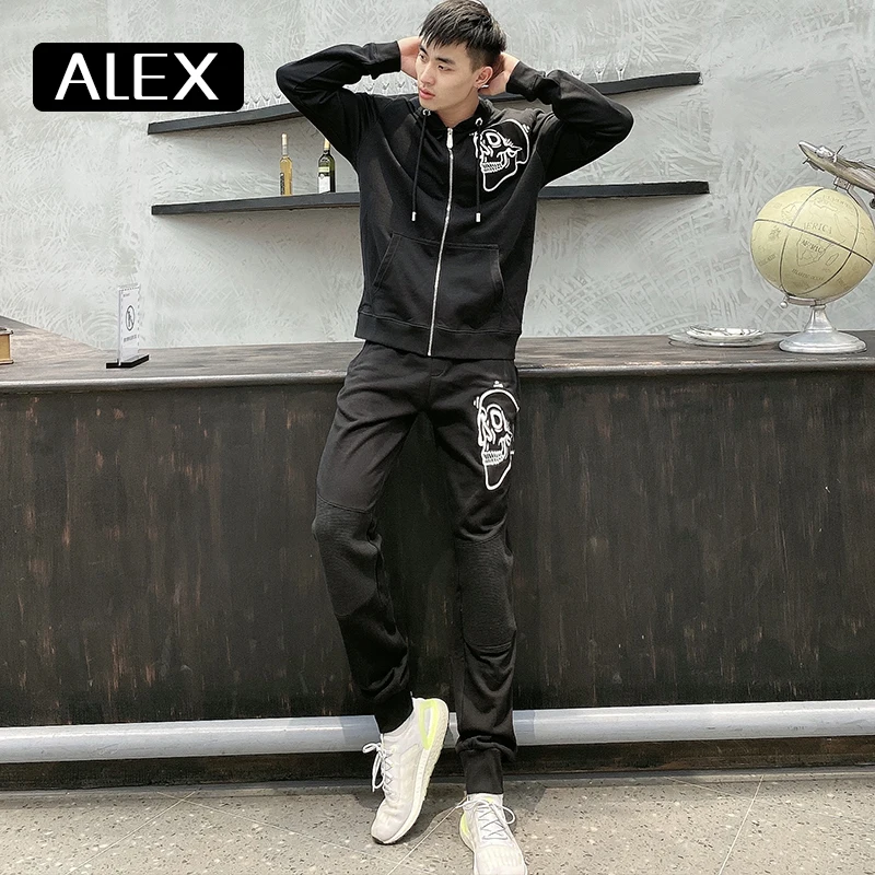 Alex Plein-sudaderas con capucha para hombre, ropa de calle de forro polar con cremallera y bordado de Calavera, 100% algodón, Estética masculina,