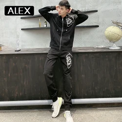 Alex Plein Hoodies Man 100% Cotton Outline Skull Embroidery Fleece Zip-up Streetwear Menashion Aesthetic Couple Sportswear New