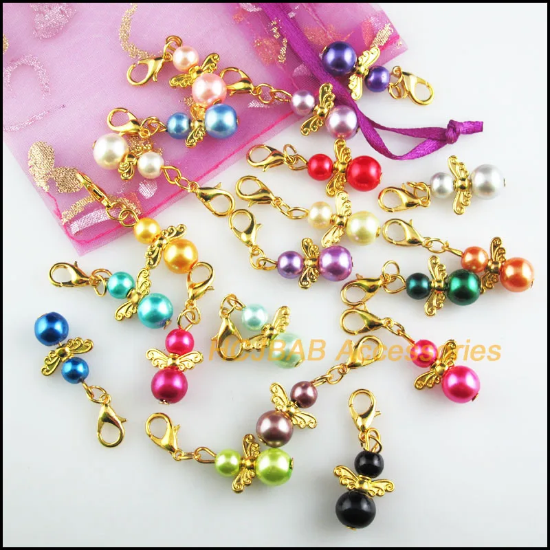 20 New Angel 14x21mm Charms Mixed Ball Glass Gold Color Retro With Lobster Claw Clasps