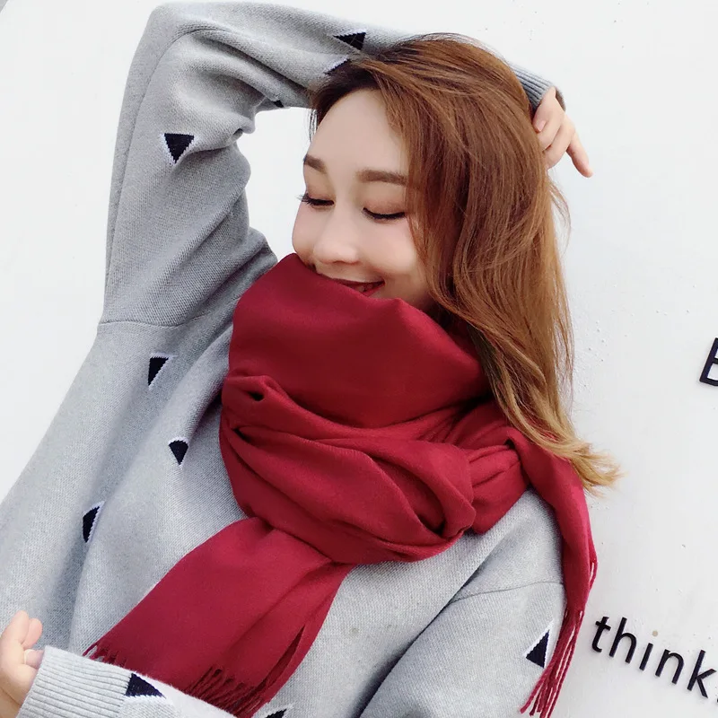 Winter and autumn cashmere ladies scarf ladies tassel headscarf solid color shawl custom logo birthday Christmas gift