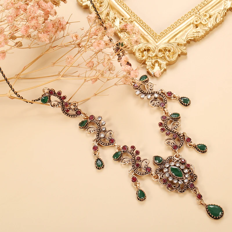 Kinel Luxury Grey Crystal Flower Necklace For Woman Boho Ethnic Wedding Jewelry Antique Gold Color Vintage Necklace Wholesale