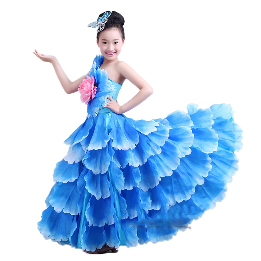 6 Kleuren Joodse Gypsy Stijl Kinderen Meisjes Spaanse Flamenco Jurk Ruffle Bloemen Vintage Elegent Bruiloft Slijtage Dans Jurk