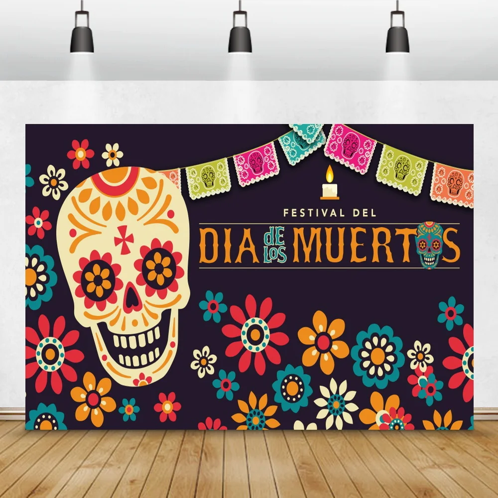 Mexican Carnival Day of The Dead Background For Hat Floral Party Photographic Flowers Photo Backdrop Death Pattern Photostudio