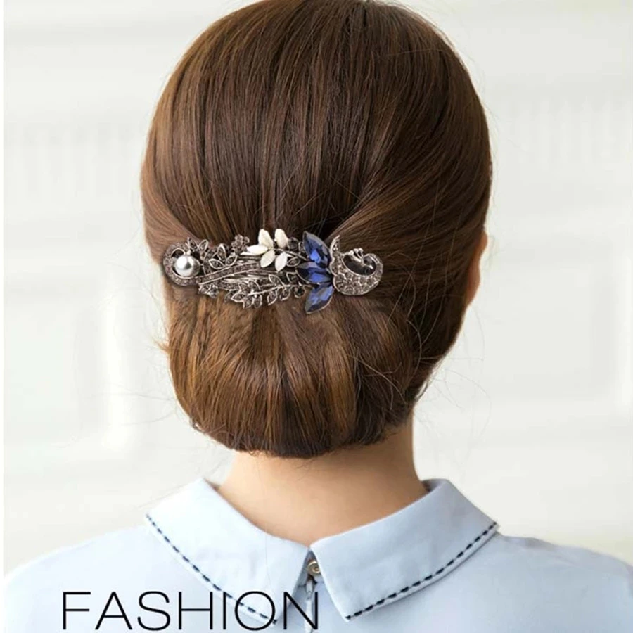 Fashion Shiny Crystal Hair Clips Vintage Spring Hairpins Leaf Flowers Barrettes Elegant Women Headwear Luxury Hair Accessories