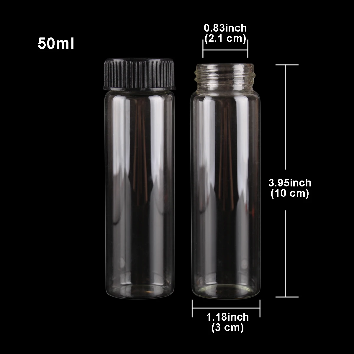 5pcs 50ml 30*100mm Glass Jars with Black Plastic Caps Glass bottle Spice Jars Potion bottles Glass Vials For DIY Craft