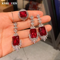 2022 New Arrival Ruby Gemstone Necklace Pendant Ring Drop Earrings Women's Luxury Wedding Party Jewelry Sets Anniversary Gift