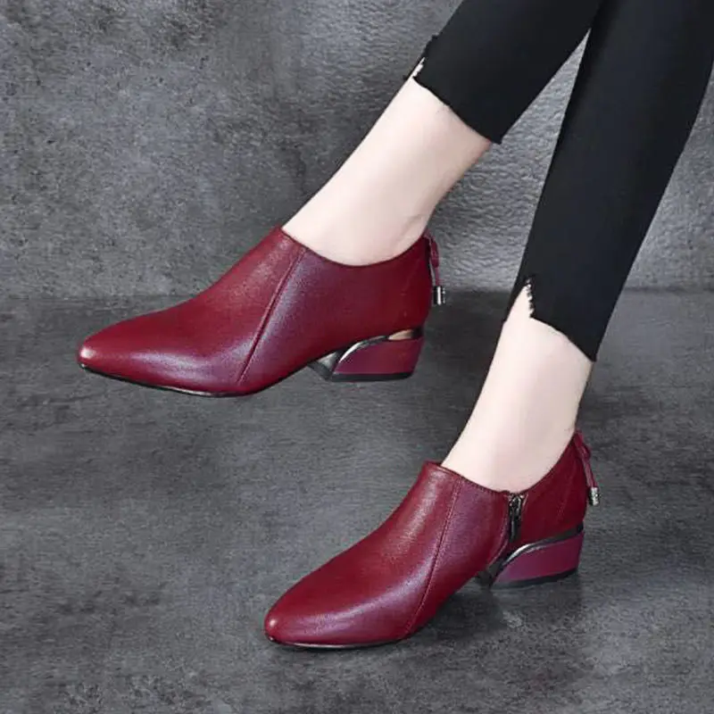 FHC Spring/Autumn Mid Heels,Women's Pumps Work Shoes,Block Heel,Pointed Toe Pumps,Side Zip,Back Bowtie,BLACK,WINE-RED,Dropship