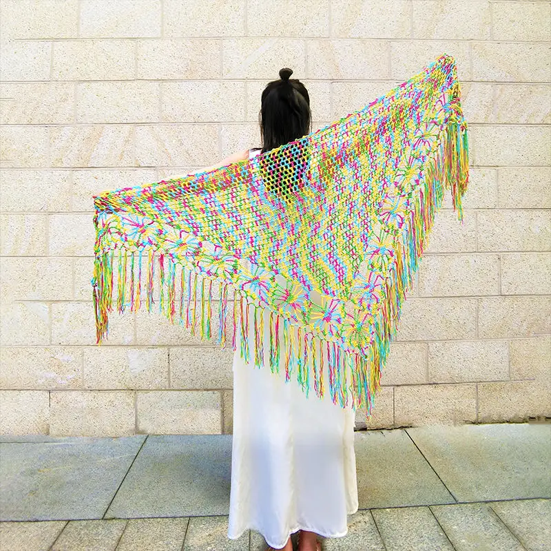 2021 Pure Handmade Wraps Knit Hollow Scarf Shawl Original Triangle Scarf Tassel Cape