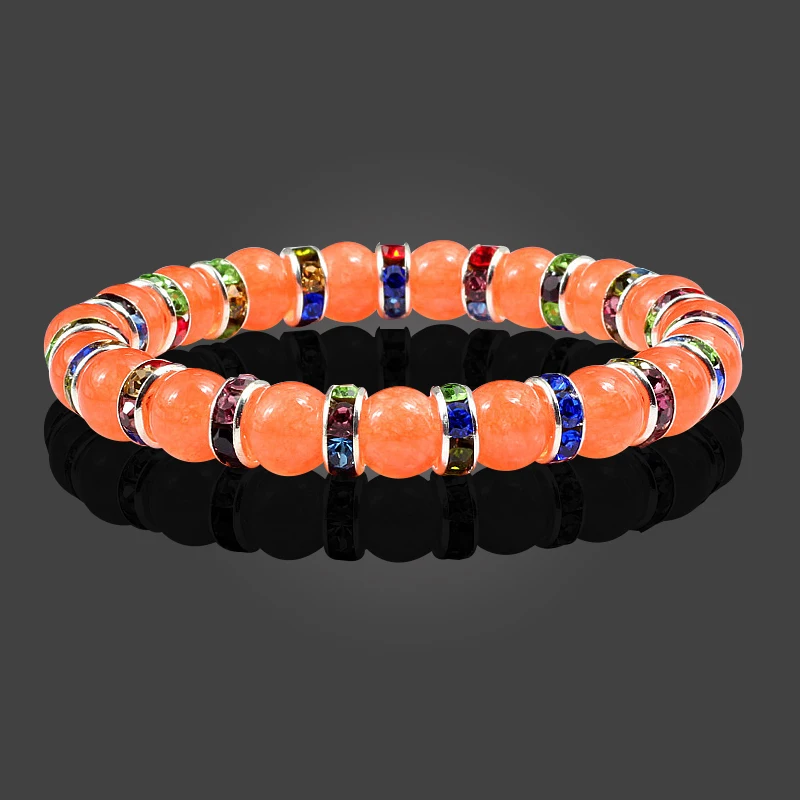 Prayer Natural Stone Bright Orange Beads Bracelet Elastic Rhinestone Rope Men Women Bracelet Bangles Yoga Handmade Jewelry Gift