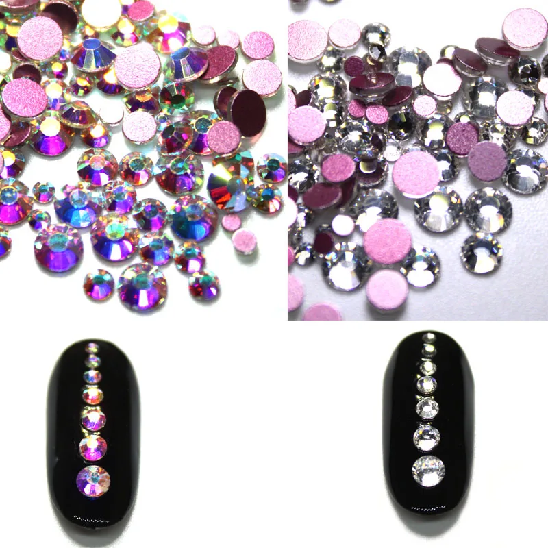 SS3-SS30 Rhinestones Set Powdery bottom AB white Crystal Glass Hotfix Flatback Nail art Rhinestones For DIY Nails