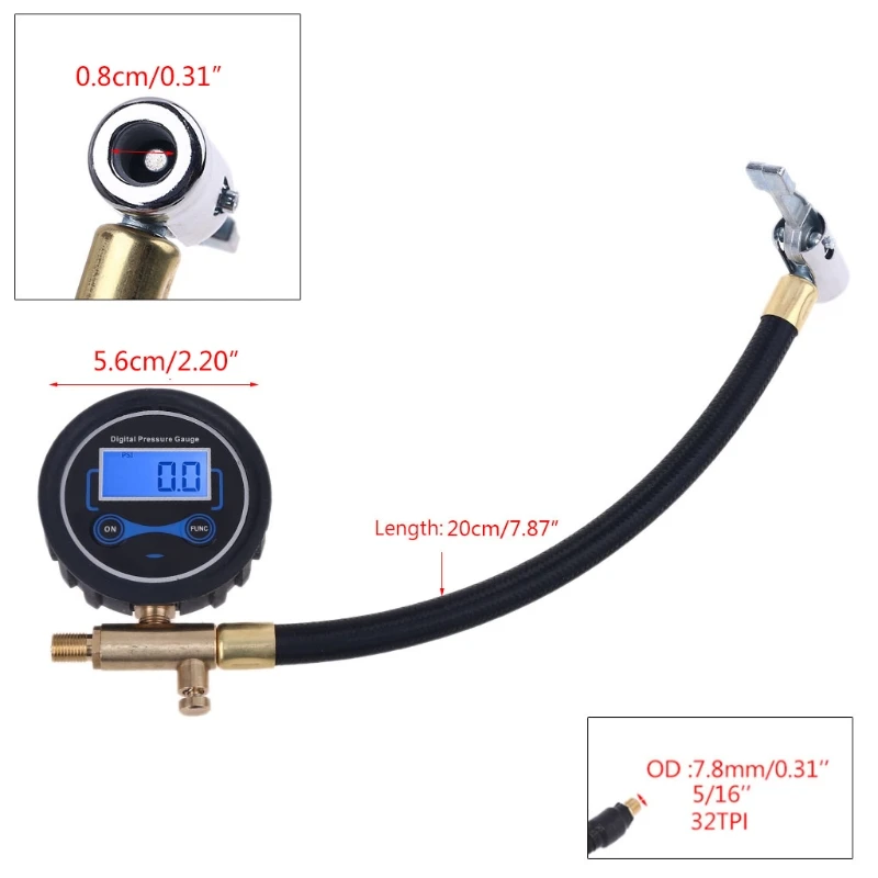 Car Truck Motorcycle Air Compressor Inflating Tube Hose 200PSI with Deflation Digital Tire Pressure Gauge Manometer