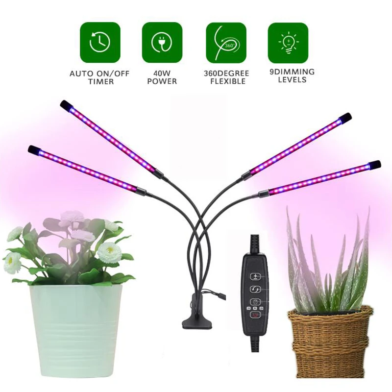 Lampe horticole de croissance LED, 10/15W, 3 têtes, USB, avec contrôleur, éclairage pour serre/tente/chambre de culture intérieure de légumes