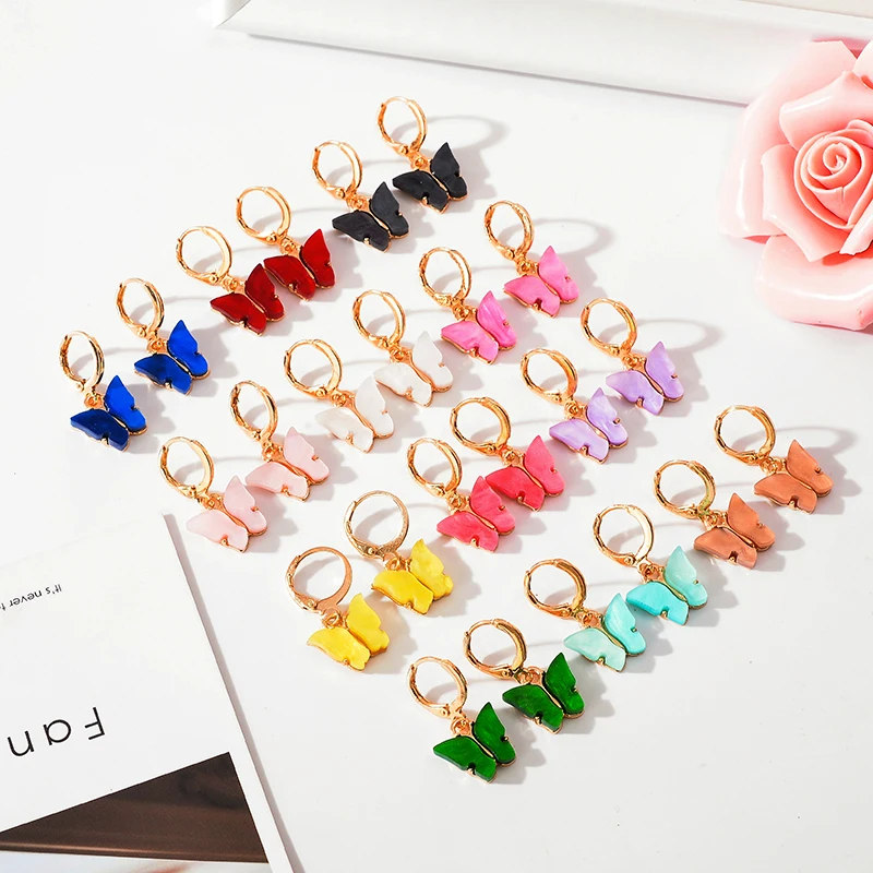 NEW 10Pcs Multicolor Acrylic Butterfly Charm Cute Insect Pendant DIY Handmade Women's Dangle Earring Jewelry Making Accessories