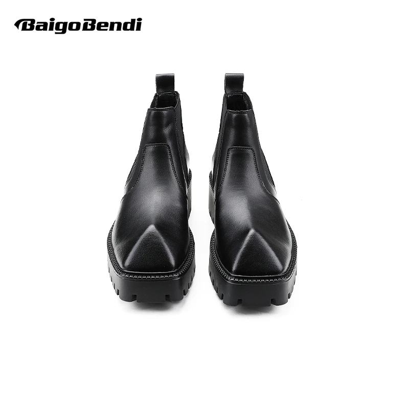 Special Design Modern Man Triangle Toe Chelsea Thick-soles Heigh Increase Men's Winter Slip On Boots Fashion Show Shoes