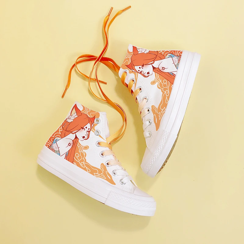 Amy and Michael Original Design Hand Painted Canvas Shoes High Top Tennis Female Students Plimsolls Flat Woman Vulcanize Shoes