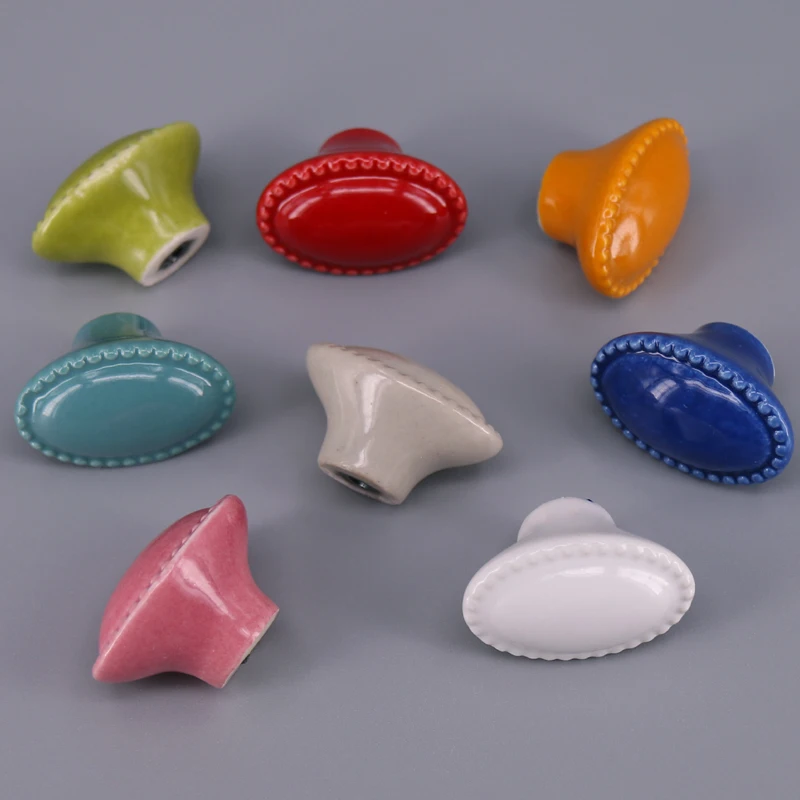 1PC Candy color furniture knobs Oval Button shape Cabinet Door Cupboard Drawer handle pull decorative ceramic knobs and pulls