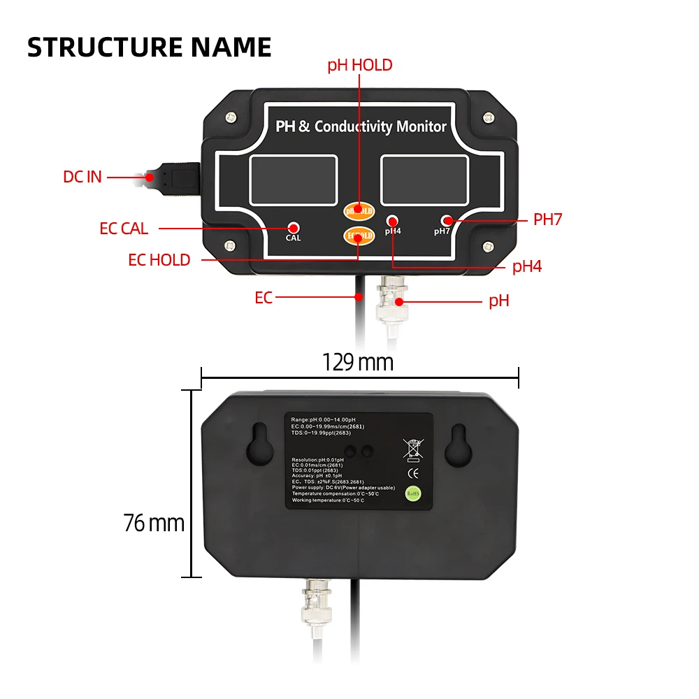 2 w 1 cyfrowy miernik PH EC Tester jakości wody PH/EC-2681 profesjonalny wodoodporny podwójny wyświetlacz monitorujący