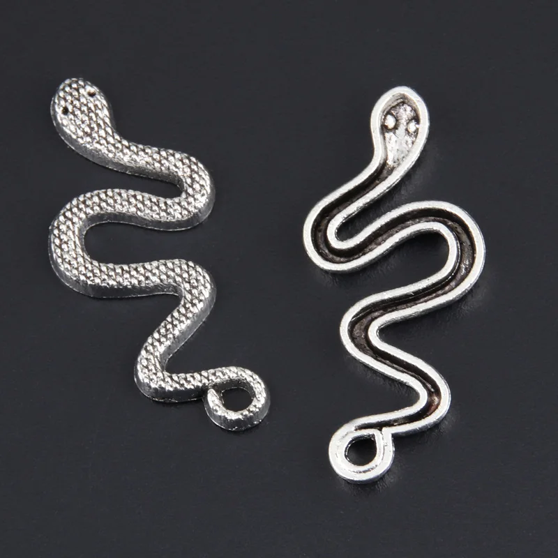 30pcs Silver Color 31x14mm Snake Charms Animal Pendant For DIY Handmade Metal Jewelry Making Accessorie