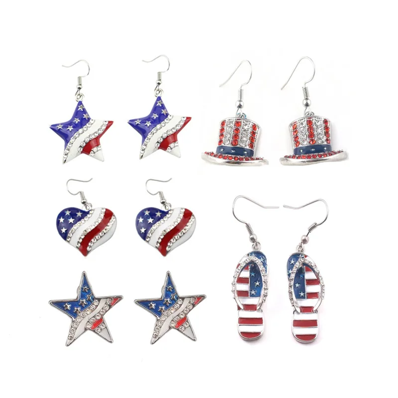 American flag Hat Star Heart Slipper Earring Ear Stud Eardrop USA Jewelry Accessories