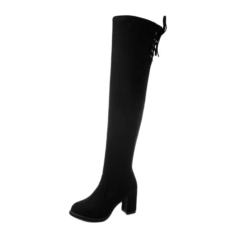 

Plus Size Winter Boots Women Shoes Woman Flock High Heel Over The Knee Long Boots Slip On Plush Black Thigh High Boots Grapara