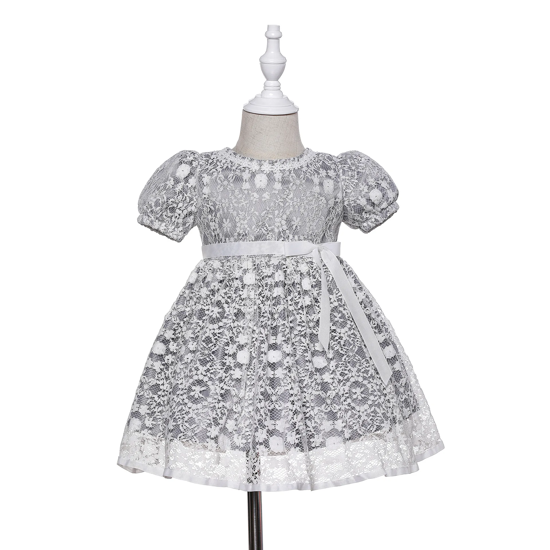 

0-24Month Gray Lace Birthday Baby Girl Dress Party Weddings Princess Vestido Summer Newborn Toddler Baby Girls Clothes OBF204015