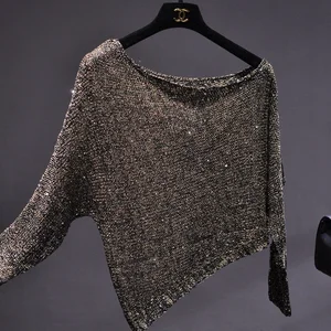 Langes Mesh T -Shirt aus der Schulter, sexy Kurzversion, helle goldene Seidenbluse, Herbst 12 Hauptverkäufe Nude Seidenbluse - №6