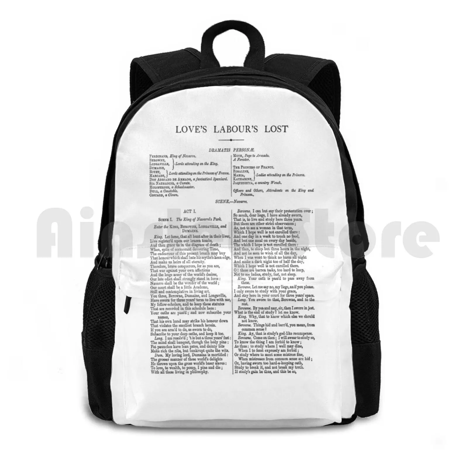 

Love's Labour's Lost William Shakespeare First Page Outdoor Hiking Backpack Riding Climbing Sports Bag Loves Labours Lost