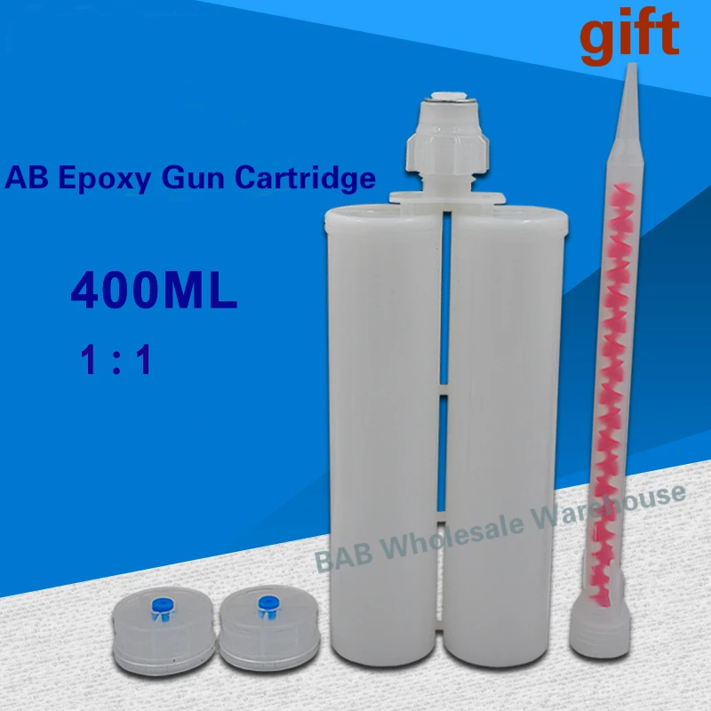 400ml 1:1 Ratio AB Epoxy Glue Gun Empty Cartridge Barrel and Mixing Tube MC10-18 Thread Mouth