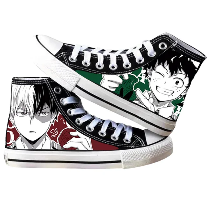 Anime meu herói Academia Deku Todoroki shoto bakugou katsuk high top sapatos de lona masculino e feminino estudante cartoon casual sho esportes